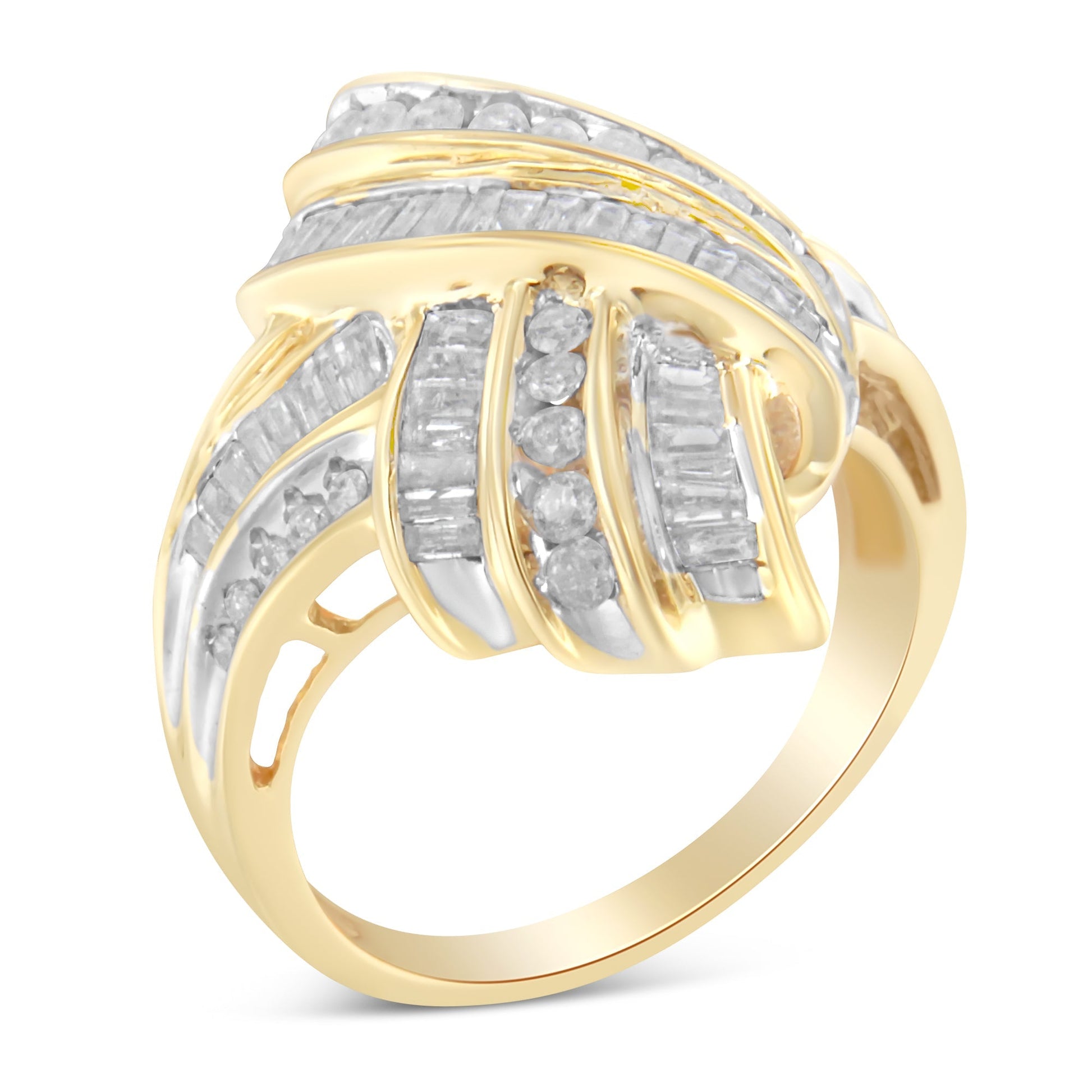 10K Yellow Gold Diamond Bypass Cocktail Ring (1 1/5 Cttw, I-J Color, I2-I3 Clarity) - Size 8 Bids.com