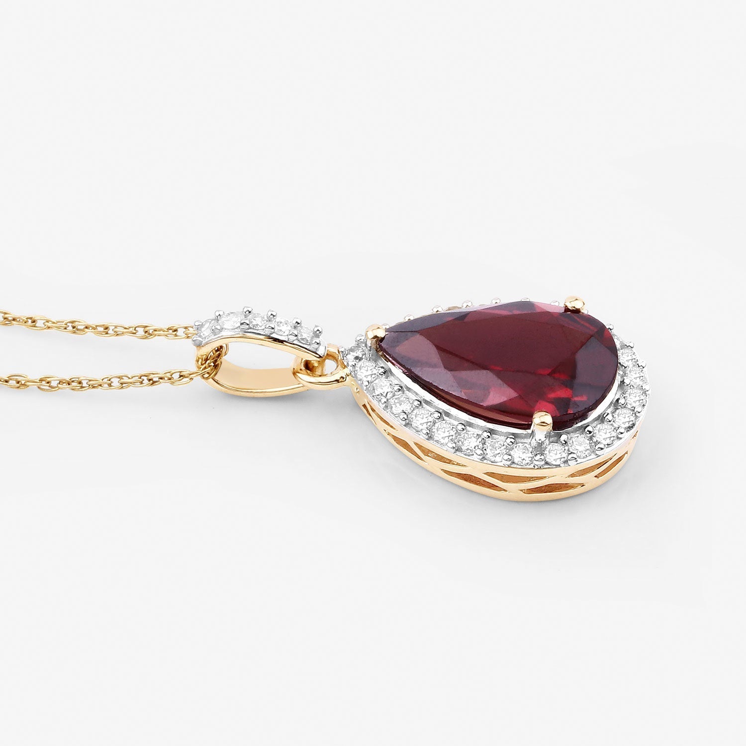 3.29 Carat Genuine Rhodolite and White Diamond 14K Yellow Gold Pendant Bids.com