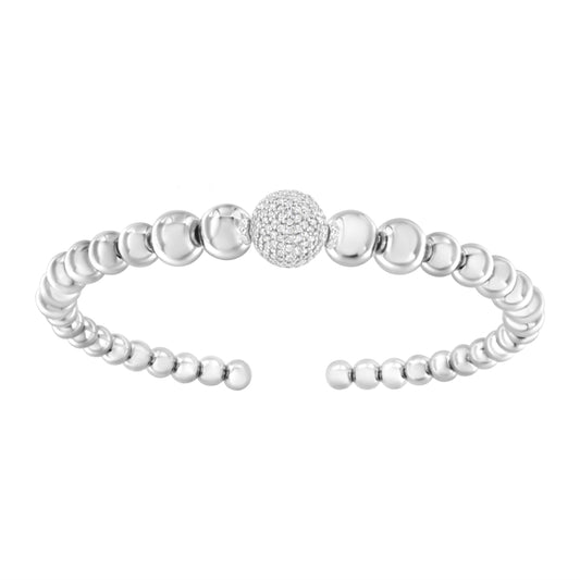 .925 Sterling Silver 1/6 Cttw Diamond Rondelle Graduated Ball Bead Cuff Bangle Bracelet (I-J color, I2-I3 clarity) - Fits wrists up to 7 1/2 inches Bids.com