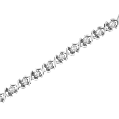 .925 Sterling Silver 1 cttw Brilliant Round-Cut Diamond "X" Link Bracelet (I-J Clarity, I2-I3 Color) - Size 7" Bids.com