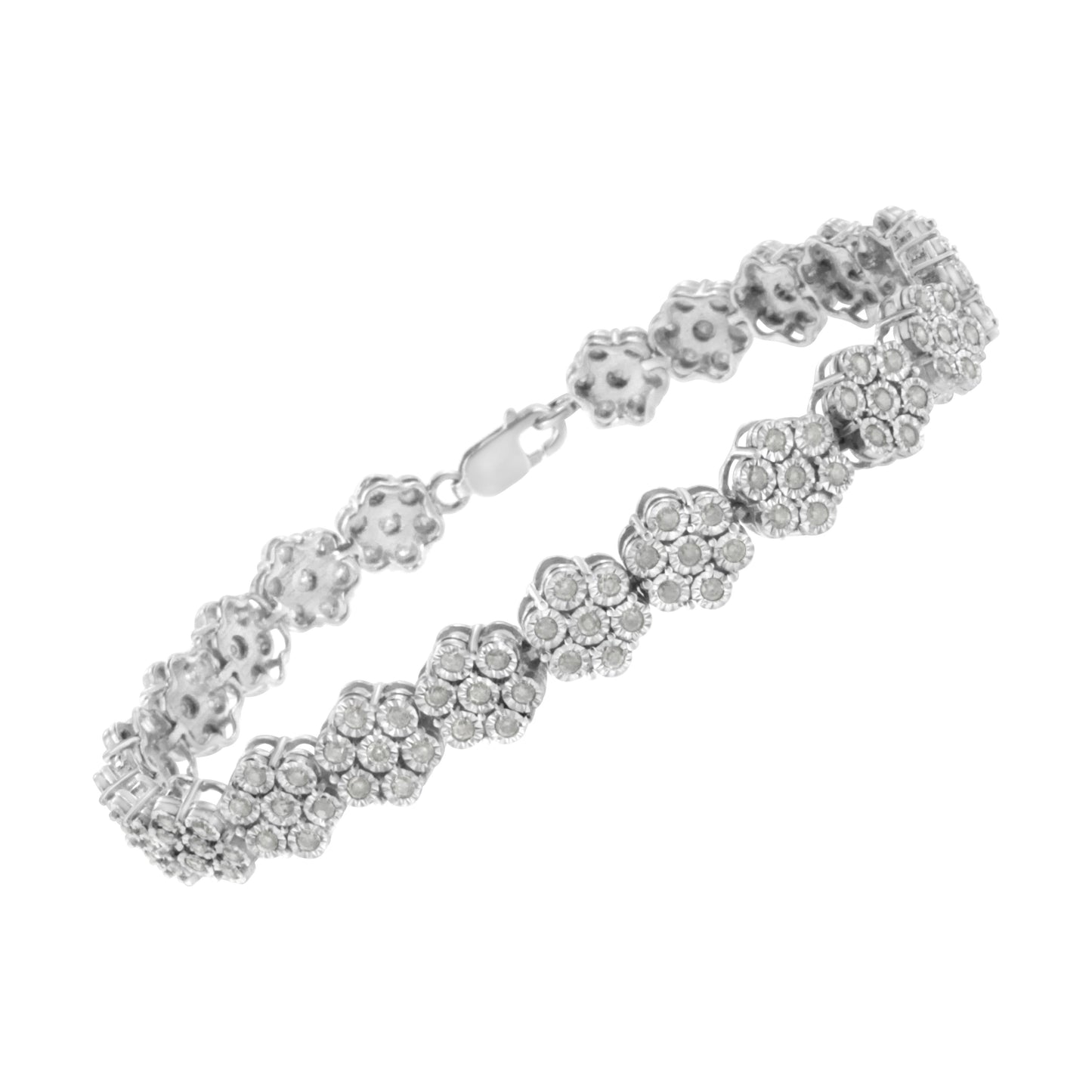 .925 Sterling Silver 2.0 cttw Diamond 7 Stone Floral Cluster Link Bracelet (I-J Color, I3 Clarity) -7.25" Bids.com