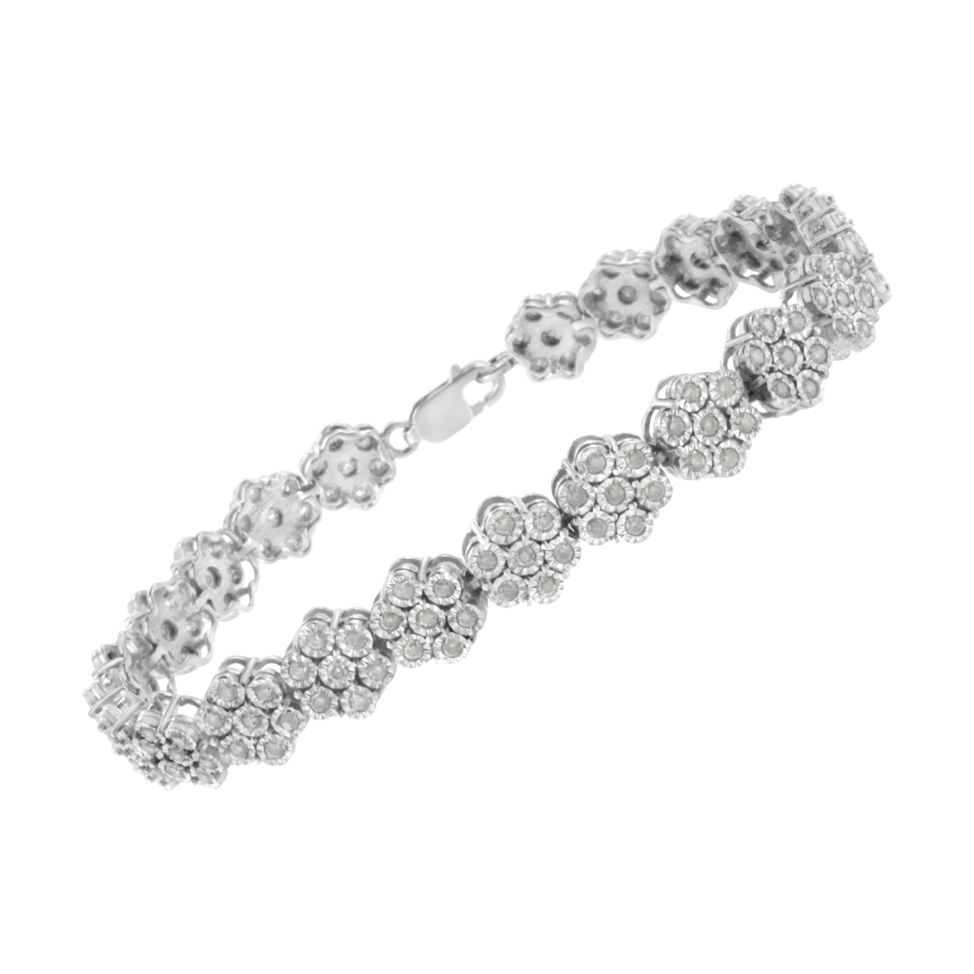 .925 Sterling Silver 2.0 cttw Diamond 7 Stone Floral Cluster Link Bracelet (I-J Color, I3 Clarity) -7.25" Bids.com
