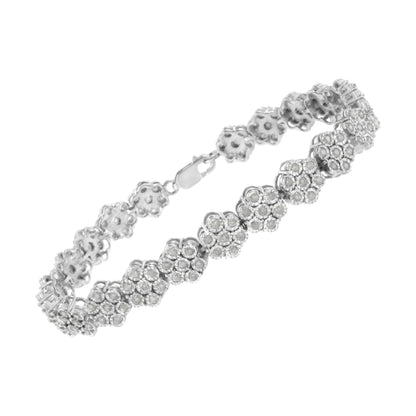 .925 Sterling Silver 2.0 cttw Diamond 7 Stone Floral Cluster Link Bracelet (I-J Color, I3 Clarity) -7.25" Bids.com