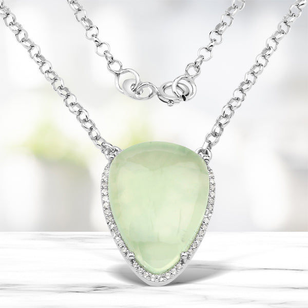 10.77 Carat Genuine Prehnite And White Topaz .925 Sterling Silver Pendant Bids.com
