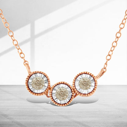 10K Rose and White Gold Plated .925 Sterling Silver 1/4 Cttw Miracle-Set Champagne Diamond Triple Circle 18" Necklace (I2-I3 Clarity) Bids.com