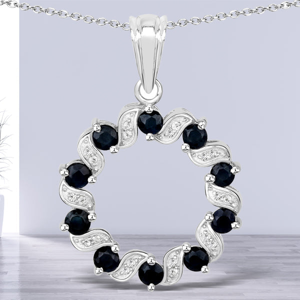1.30 Carat Genuine Blue Sapphire and White Topaz .925 Sterling Silver Pendant Bids.com