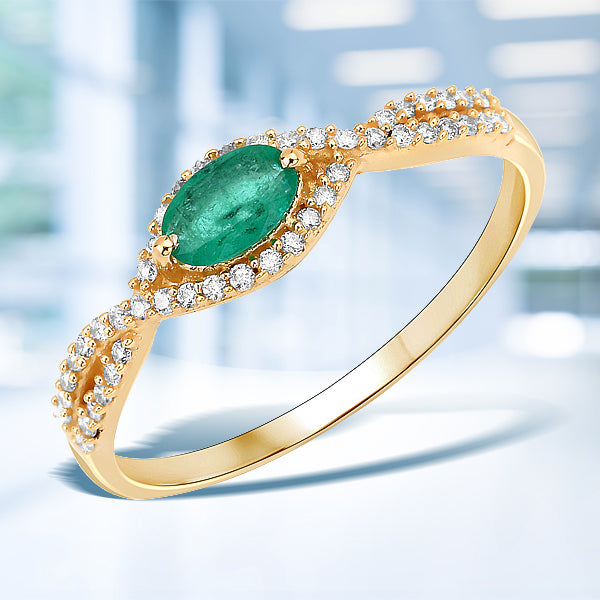 0.32 Carat Genuine Zambian Emerald and White Diamond 14K Yellow Gold Ring Bids.com