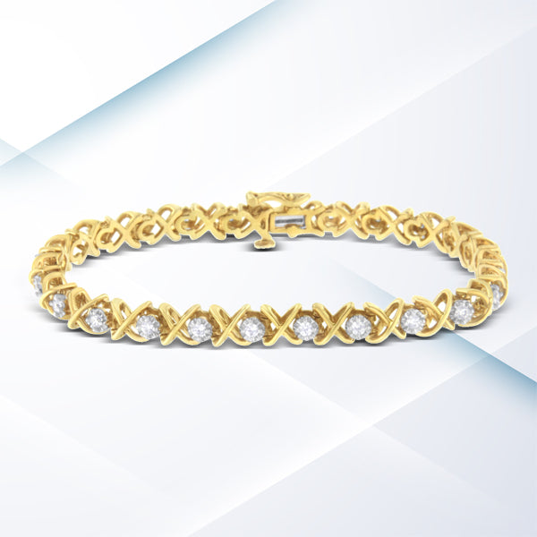 10K Yellow Gold Plated Sterling Silver 1 cttw Diamond Link Bracelet (J-K Clarity, I1-I2 Color) - Size 7" Bids.com