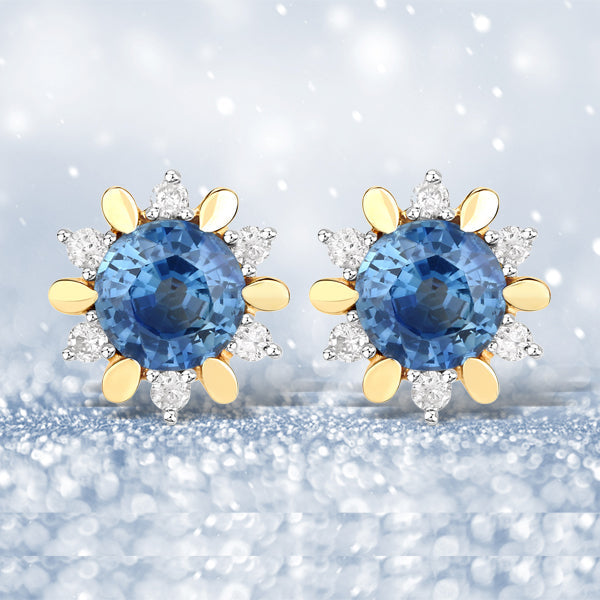 1.87 Carat Genuine Blue Sapphire and White Diamond 14K Yellow Gold Earrings Bids.com