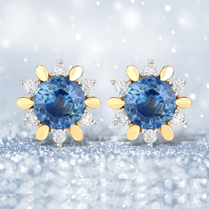 1.87 Carat Genuine Blue Sapphire and White Diamond 14K Yellow Gold Earrings Bids.com