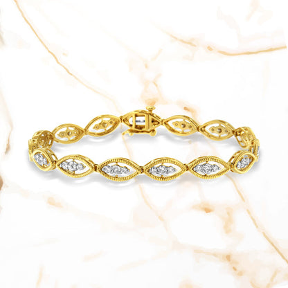 10K Yellow Gold Plated .925 Sterling Silver 1 cttw Prong Set Round-Cut Diamond Link Bracelet (J-K Color, I1-I2 Clarity) - 7.25" Bids.com