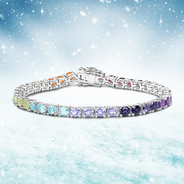 12.04 Carat Genuine Multi Stone .925 Sterling Silver Bracelet Bids.com