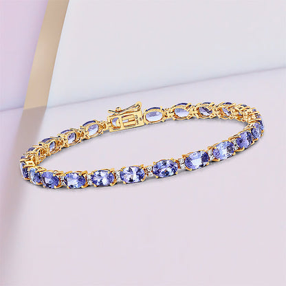 10.87 Carat Genuine Tanzanite and White Diamond 14K Yellow Gold Bracelet Bids.com