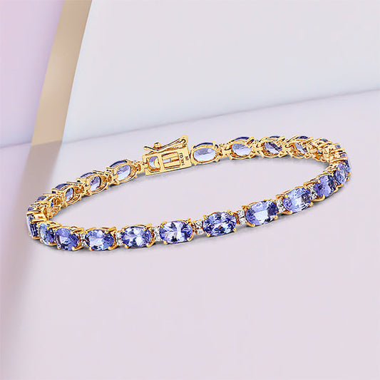 10.87 Carat Genuine Tanzanite and White Diamond 14K Yellow Gold Bracelet Bids.com