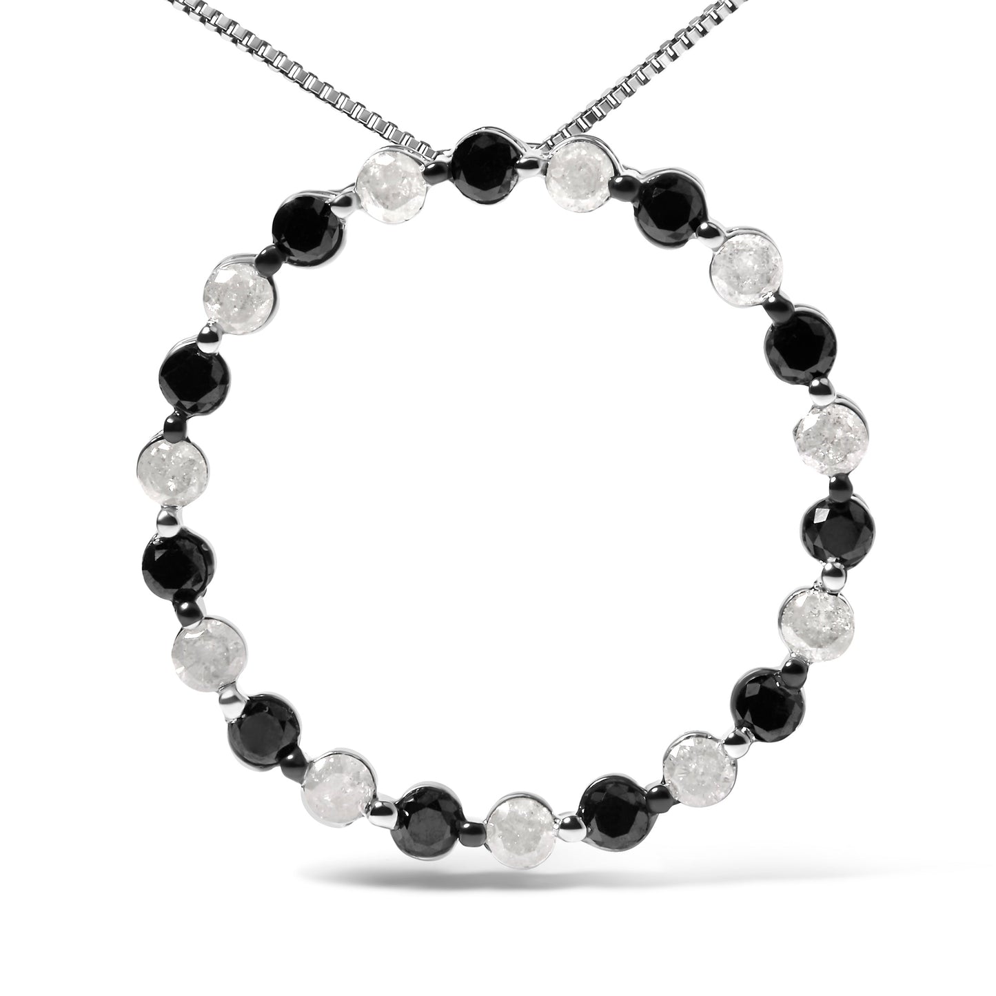 .925 Sterling Silver 1 3/4 Cttw Alternating Black and White Diamond Open Circle Hoop Pendant Necklace (H-I Color, I2-I3 Clarity) - 18" Inches Bids.com