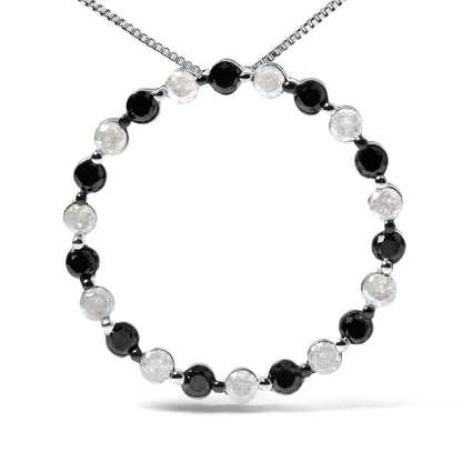 .925 Sterling Silver 1 3/4 Cttw Alternating Black and White Diamond Open Circle Hoop Pendant Necklace (H-I Color, I2-I3 Clarity) - 18" Inches Bids.com