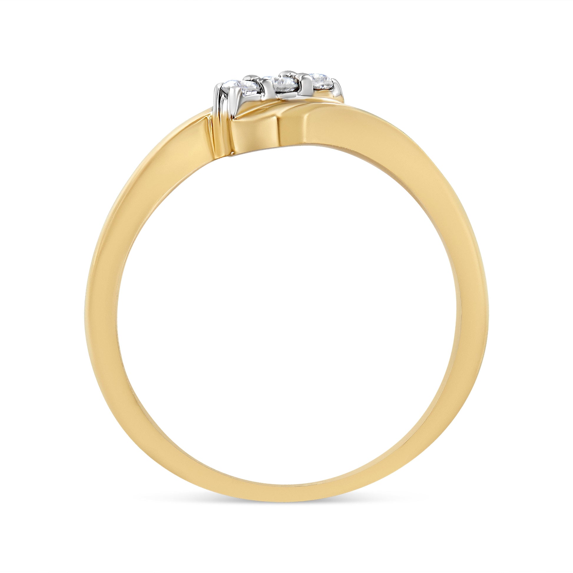 10K Yellow Gold over .925 Sterling Silver 1/10 Cttw Diamond Three-Stone Bypass Fashion Cocktail Ring ( I-J Color, I2-I3 Clarity) - Size 6 Bids.com