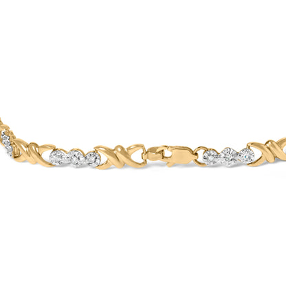 10k Yellow Gold 1/3 Cttw Diamond 3 Stone and X-Link Bracelet (I-J Color, I1-I2 Clarity) - 7.50" Inches Bids.com
