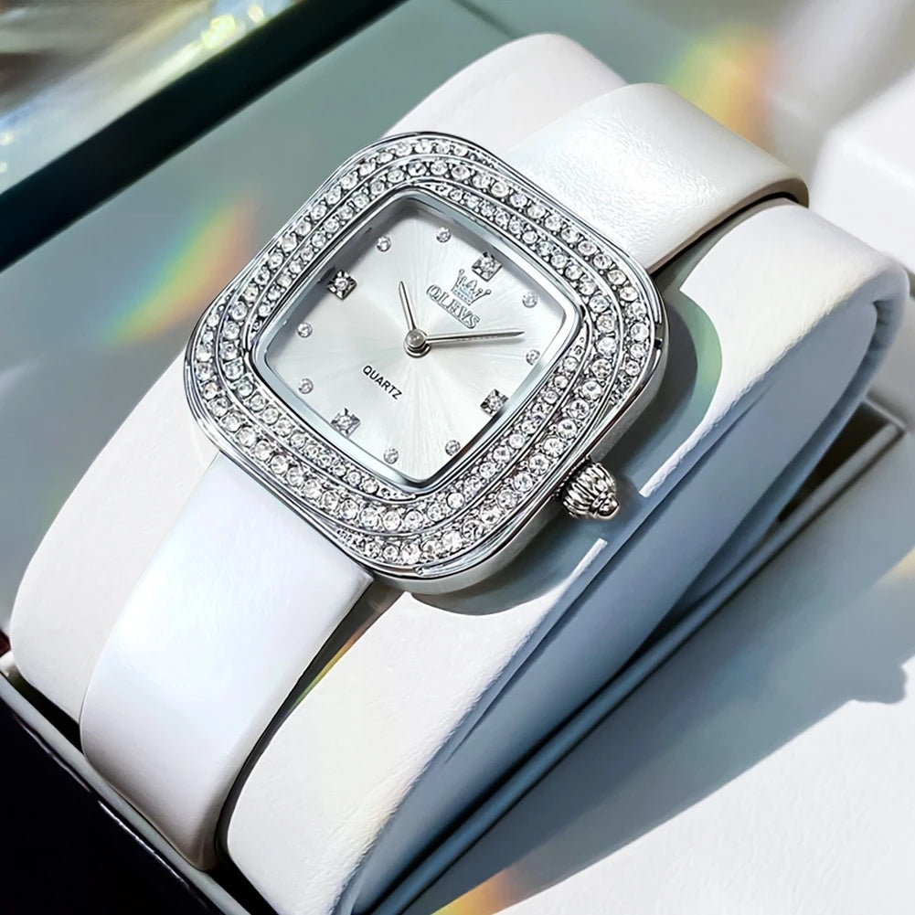 Women's Square Leather Quartz Watch Waterproof Elegant BandsCo Straps