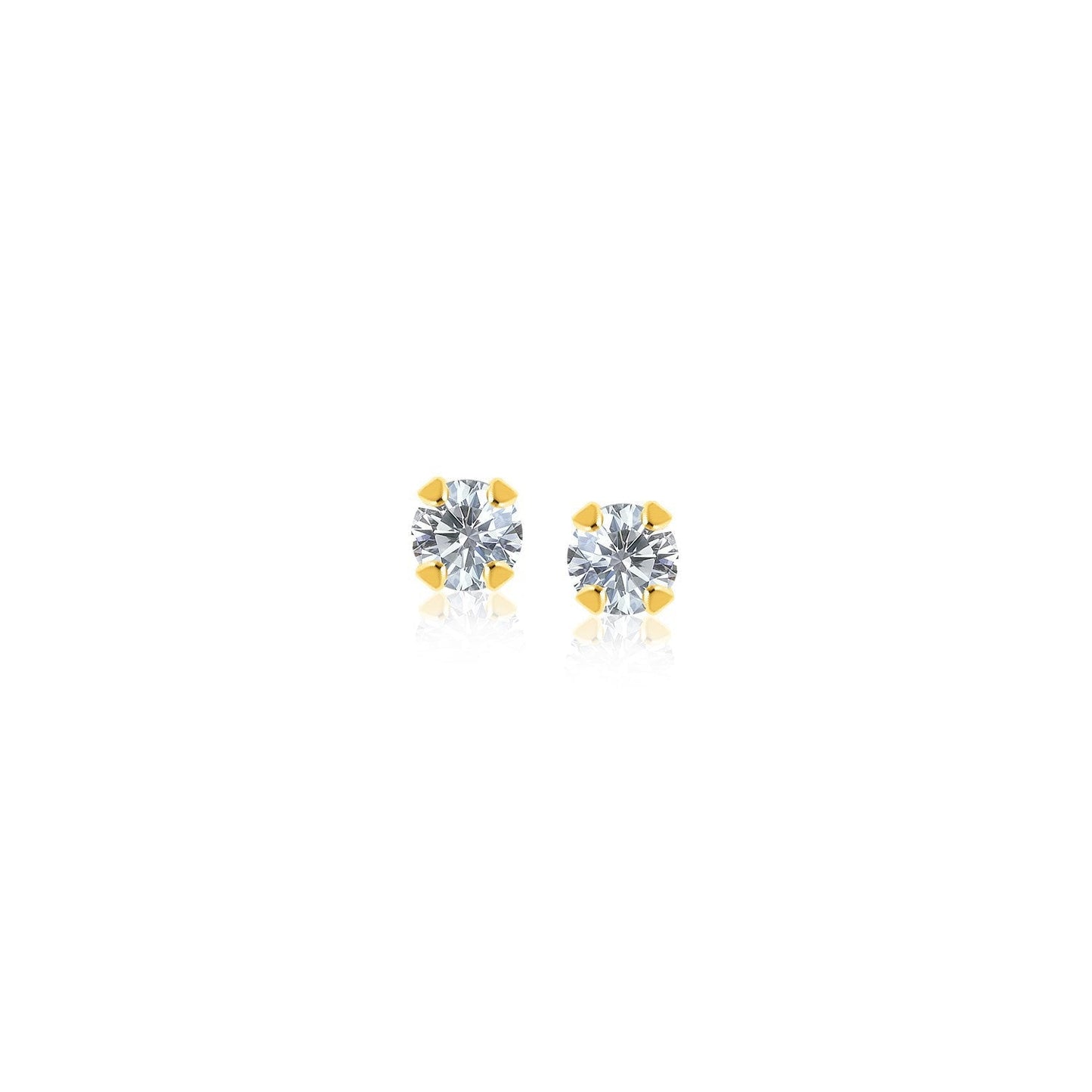 14k Yellow Gold Stud Earrings with Faceted White Cubic Zirconia Bids.com