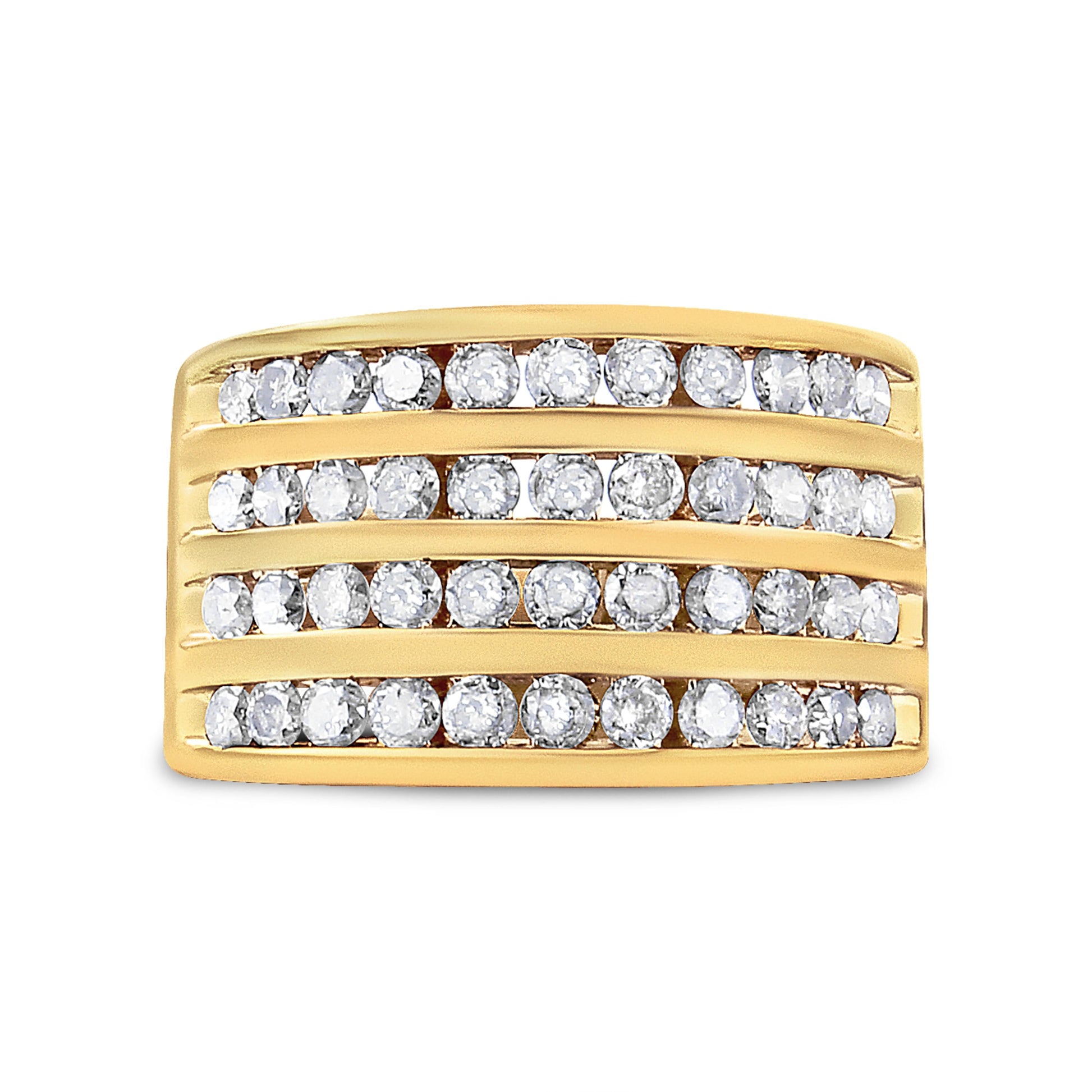 10K Yellow Gold Plated .925 Sterling Silver 1 1/2 Cttw Diamond 4 Row Channel Band Ring (Champagne Color, I2-I3 Clarity) Size 7 Bids.com