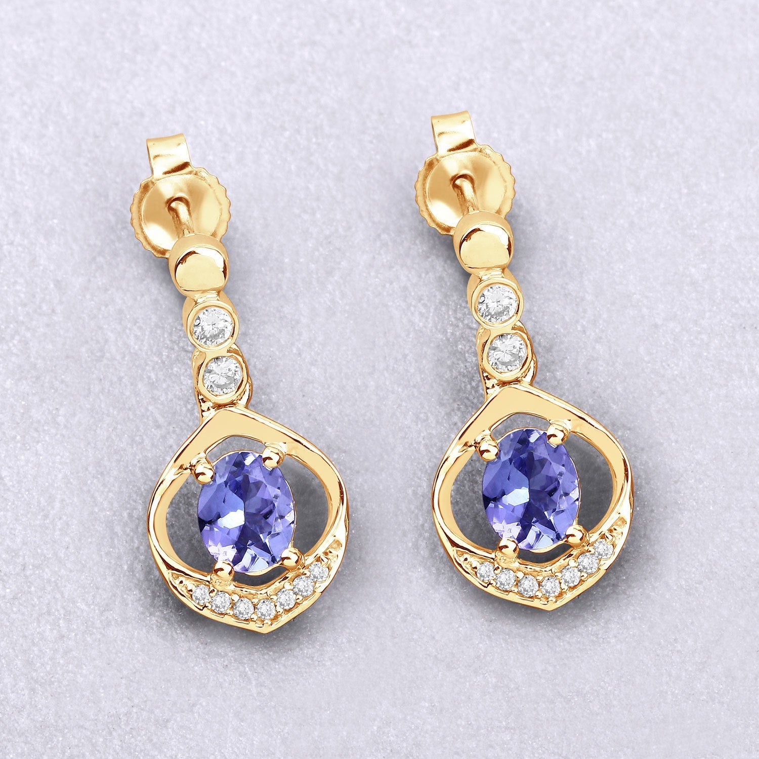 0.76 Carat Genuine Tanzanite and White Diamond 14K Yellow Gold Earrings Bids.com