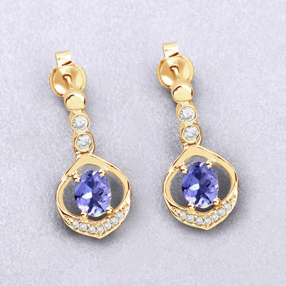 0.76 Carat Genuine Tanzanite and White Diamond 14K Yellow Gold Earrings Bids.com