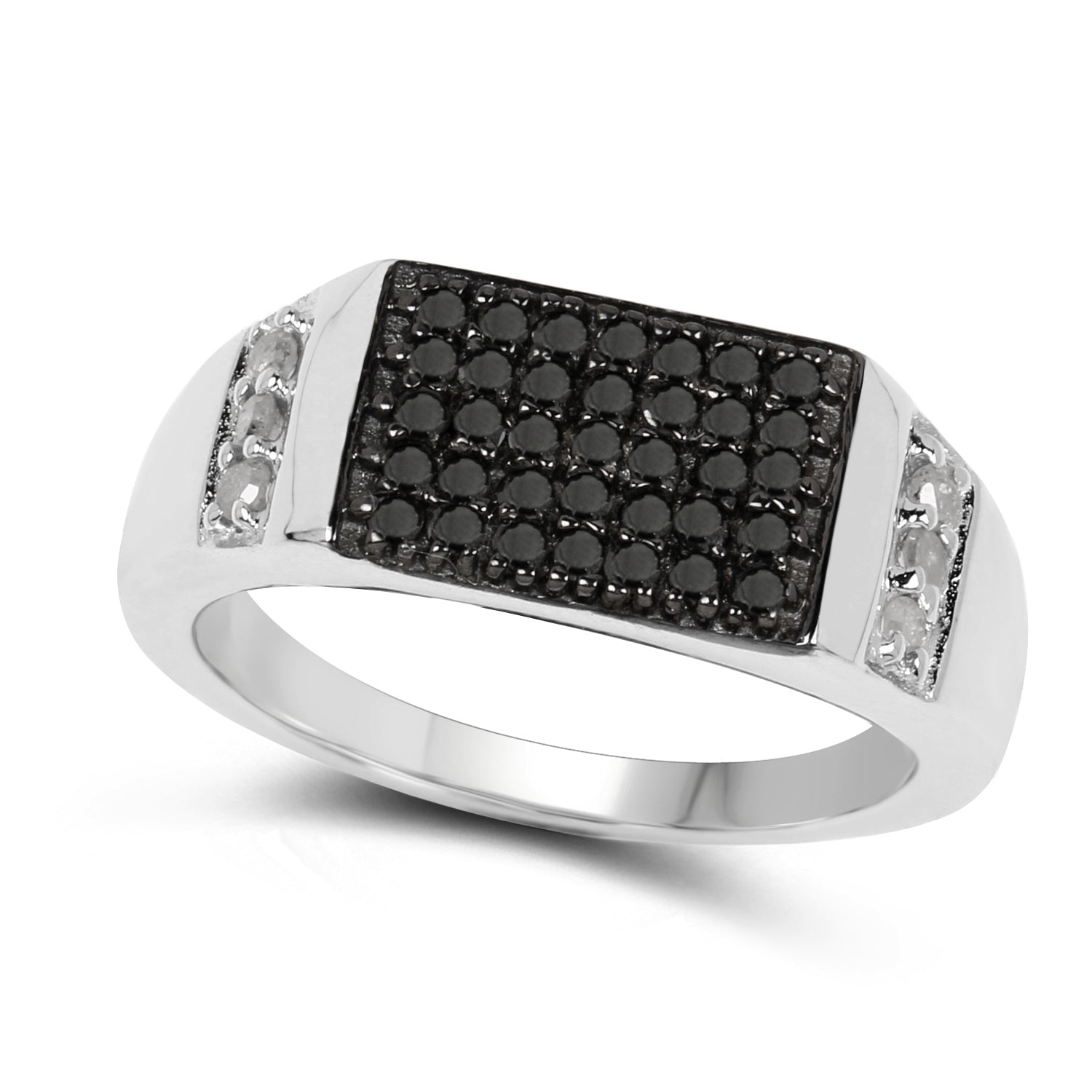 0.55 Carat Genuine Black Diamond and White Diamond .925 Sterling Silver Ring Bids.com