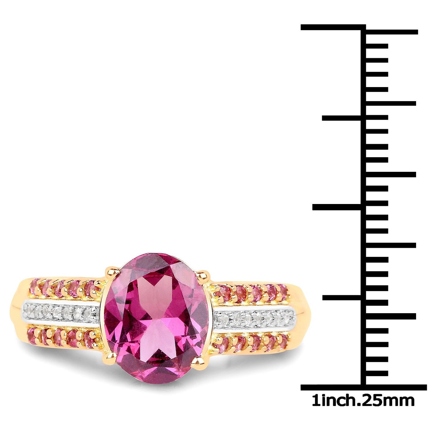 14K Yellow Gold Plated 3.32 Carat Genuine Rhodolite and White Topaz .925 Sterling Silver Ring Bids.com