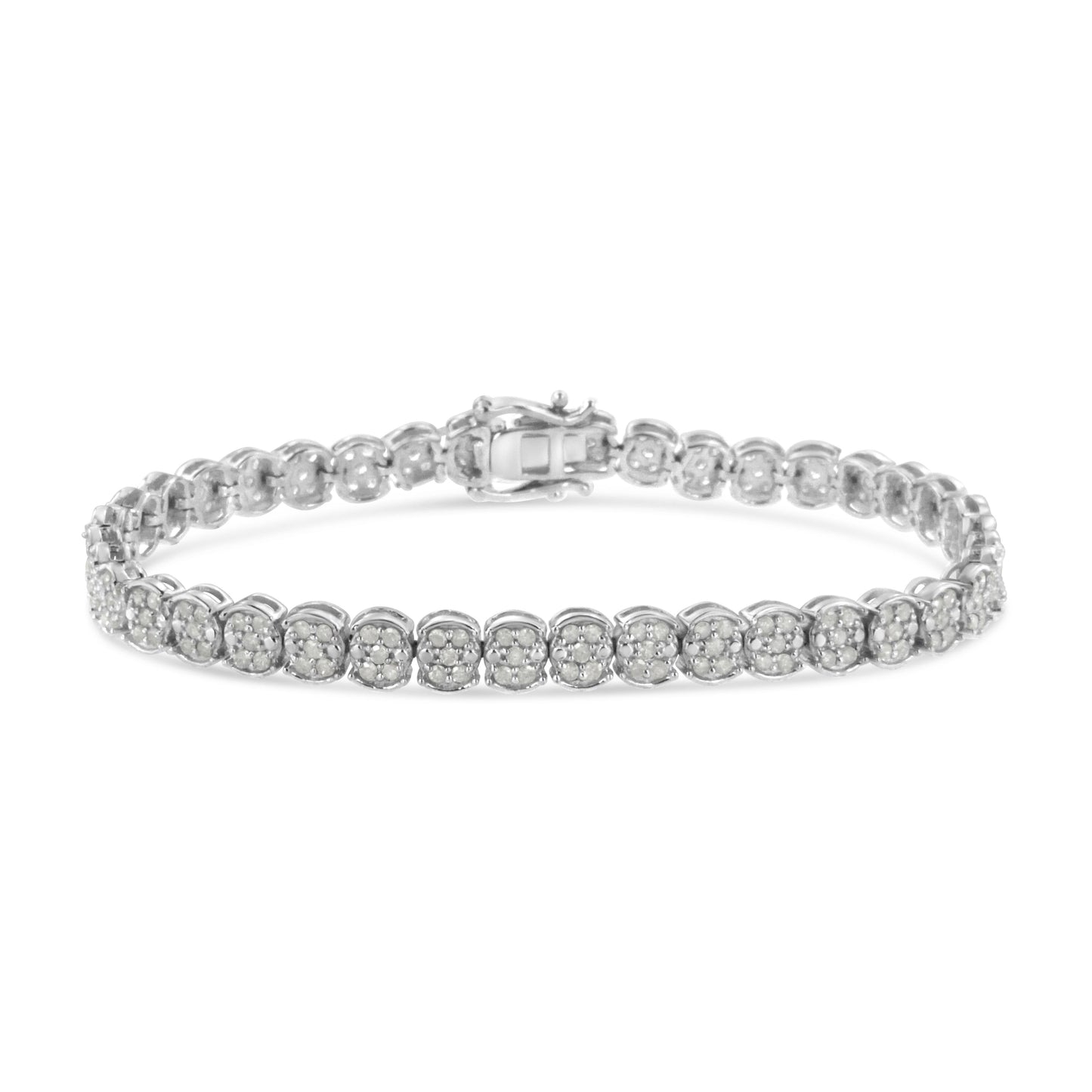 .925 Sterling Silver 2.0 Cttw Diamond Cluster Link Bracelet (I-J Color, I2-I3 Clarity) - Size 7.25" Bids.com