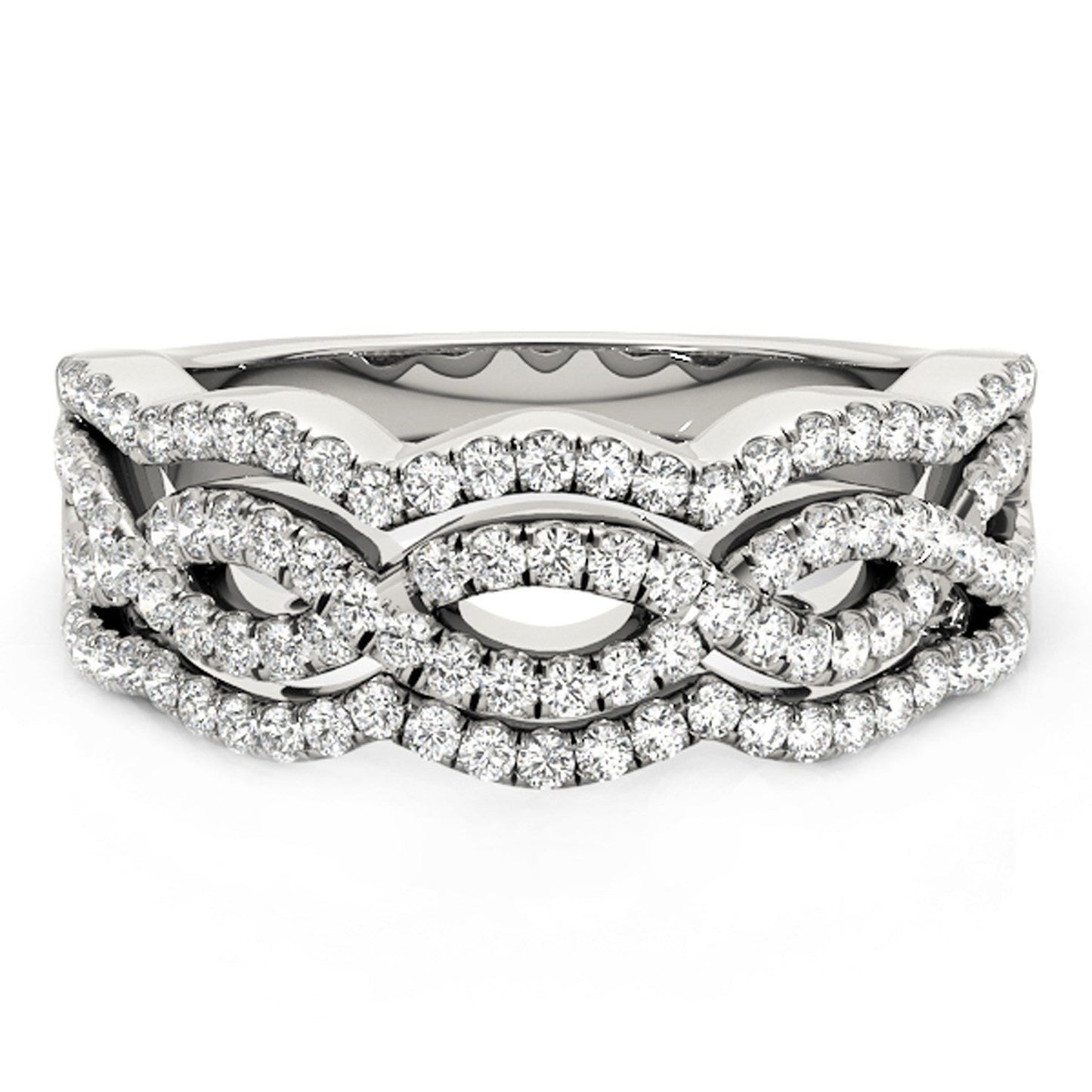 Diamond Studded Ring with Four Curves in 14k White Gold (5/8 cttw) Bids.com