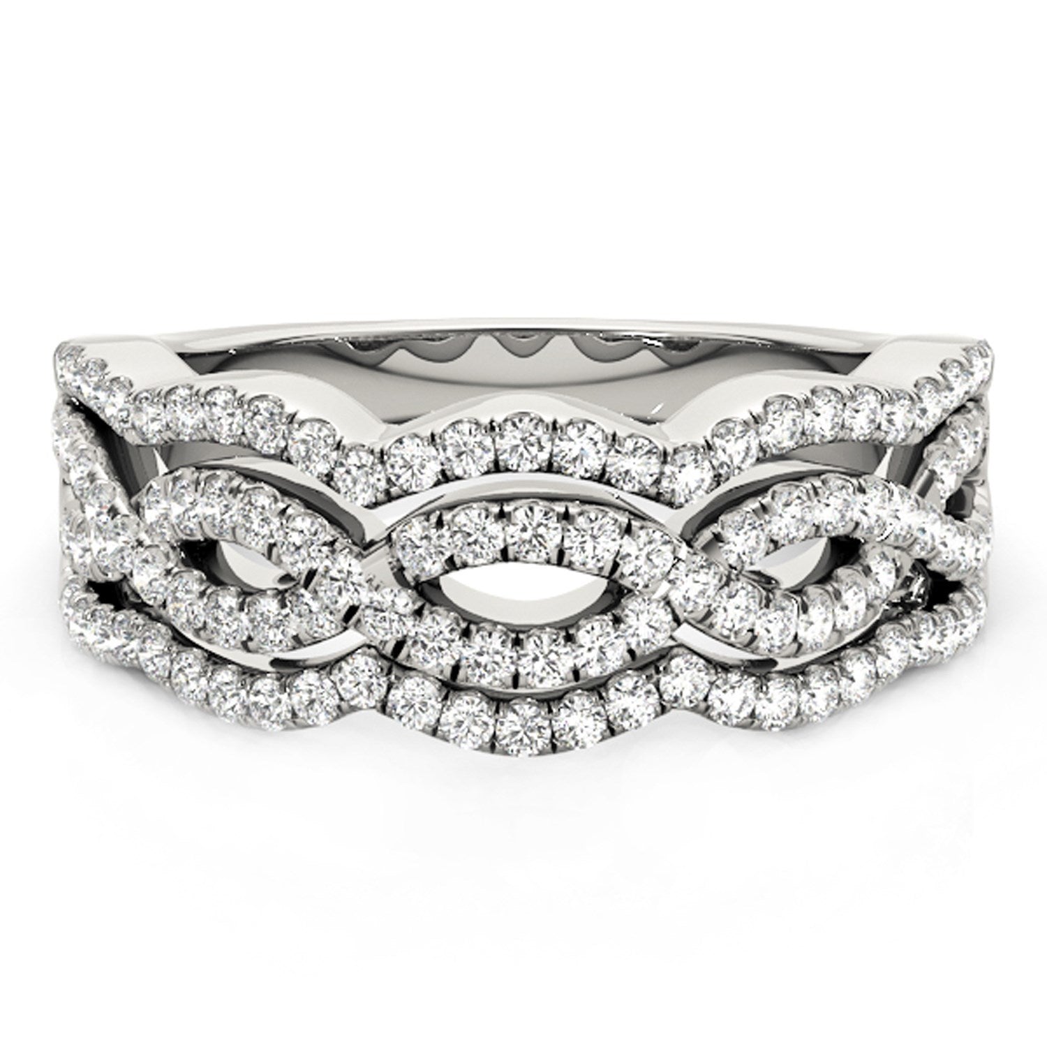 Diamond Studded Ring with Four Curves in 14k White Gold (5/8 cttw) Bids.com