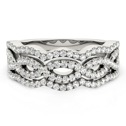 Diamond Studded Ring with Four Curves in 14k White Gold (5/8 cttw) Bids.com