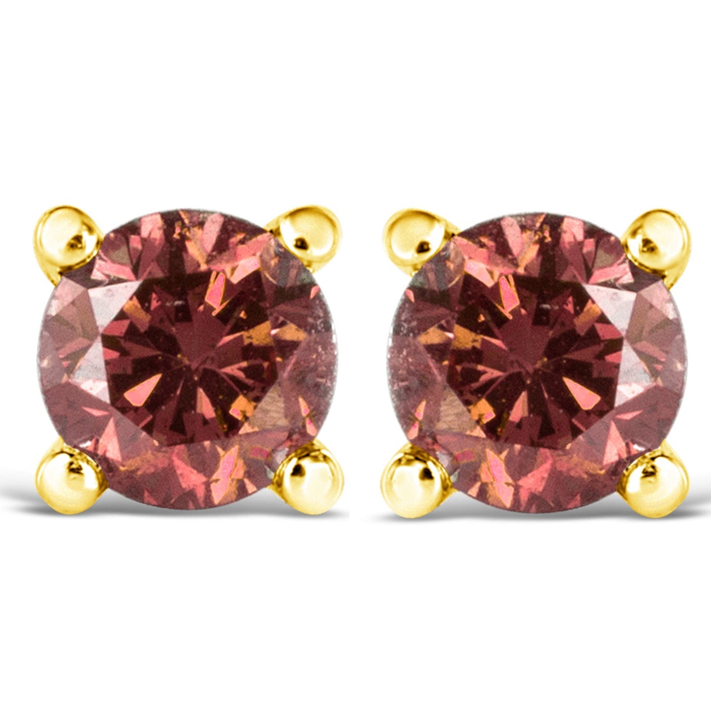 14K Yellow Gold 1.00 Cttw Round Brilliant Cut Lab Grown Pink Diamond 4-Prong Classic Solitaire Earrings (Pink Color, VVS2-VS1 Clarity) Bids.com