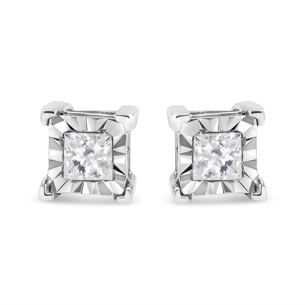 .925 Sterling Silver 1/2 Cttw Miracle Set Princess-cut Diamond Solitaire Stud Earrings (H-I Color, SI2-I1 Clarity) Bids.com