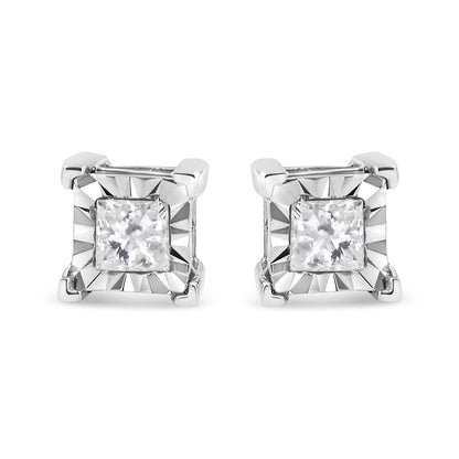 .925 Sterling Silver 1/2 Cttw Miracle Set Princess-cut Diamond Solitaire Stud Earrings (H-I Color, SI2-I1 Clarity) Bids.com