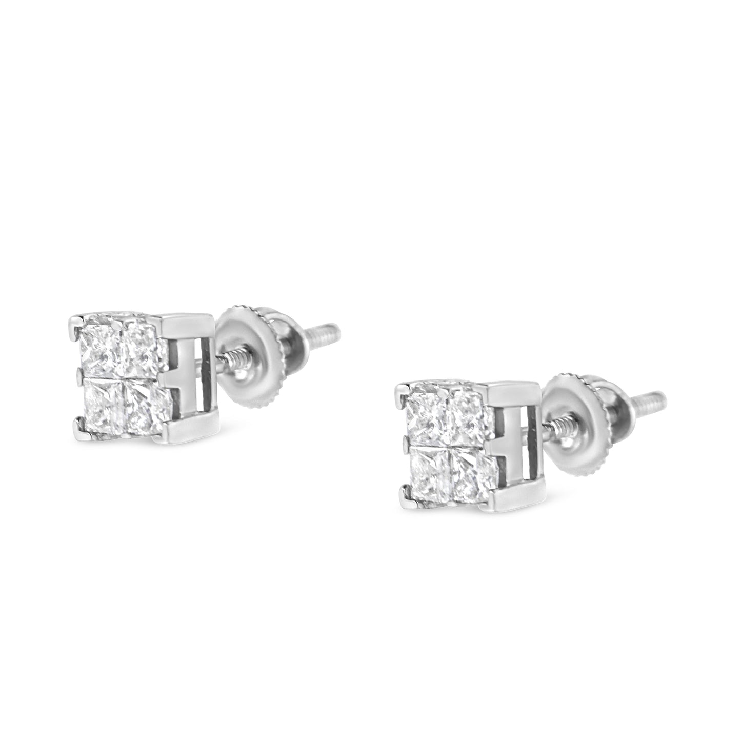 10K White Gold 3/4 Cttw Invisible Set Princess-Cut Diamond Composite Square Stud Earrings (H-I Color, SI2-I1 Clarity) Bids.com