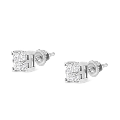 10K White Gold 3/4 Cttw Invisible Set Princess-Cut Diamond Composite Square Stud Earrings (H-I Color, SI2-I1 Clarity) Bids.com