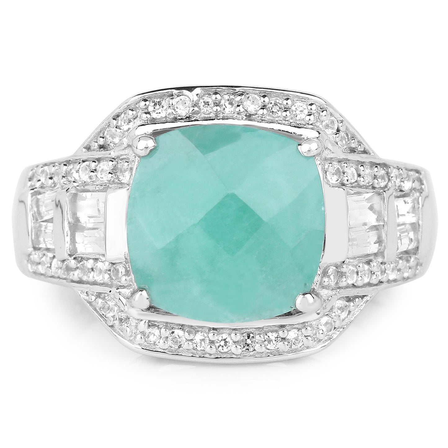 4.09 Carat Genuine Emerald and White Topaz .925 Sterling Silver Ring Bids.com