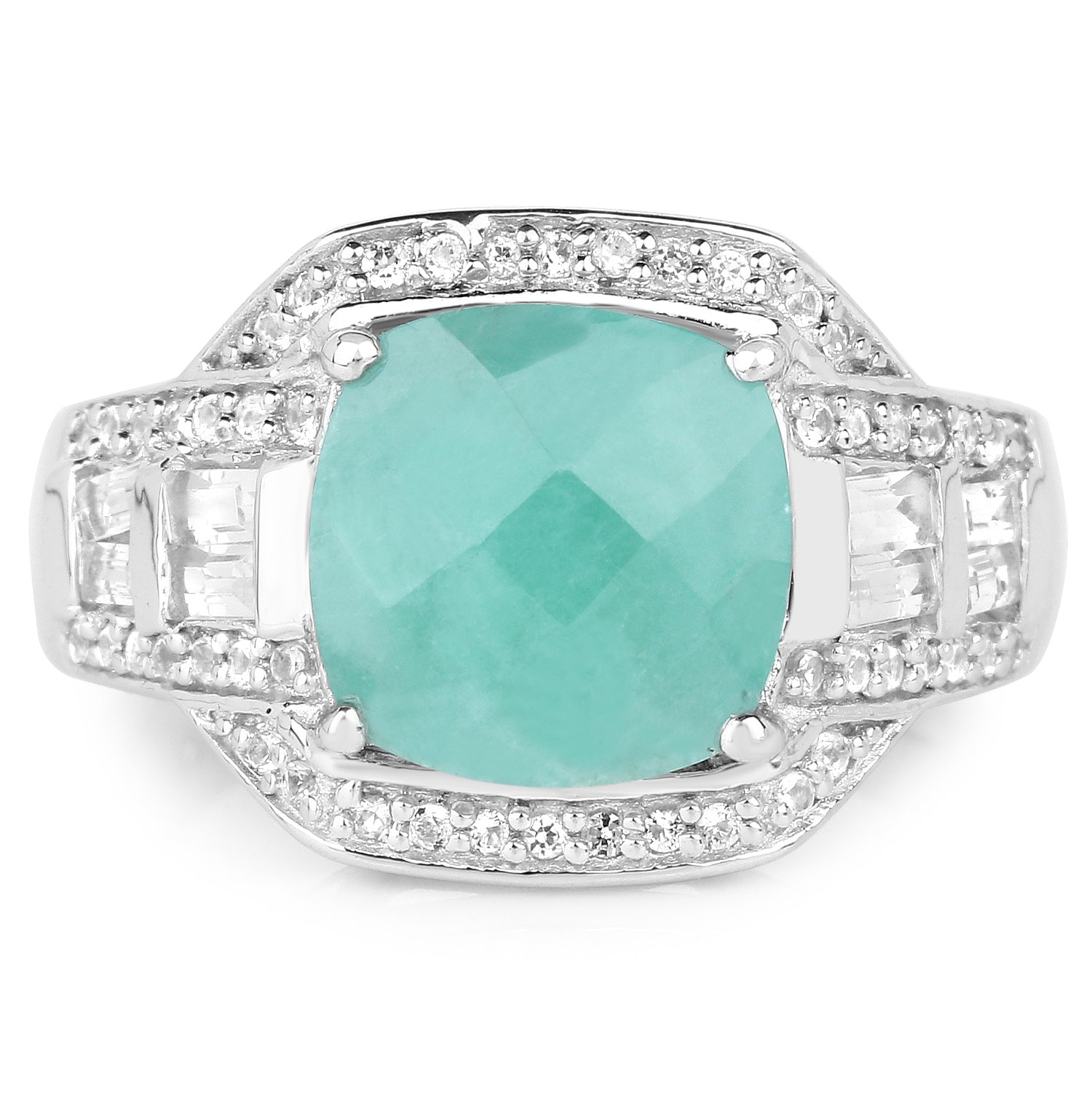 4.09 Carat Genuine Emerald and White Topaz .925 Sterling Silver Ring Bids.com