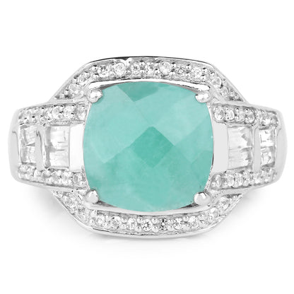4.09 Carat Genuine Emerald and White Topaz .925 Sterling Silver Ring Bids.com