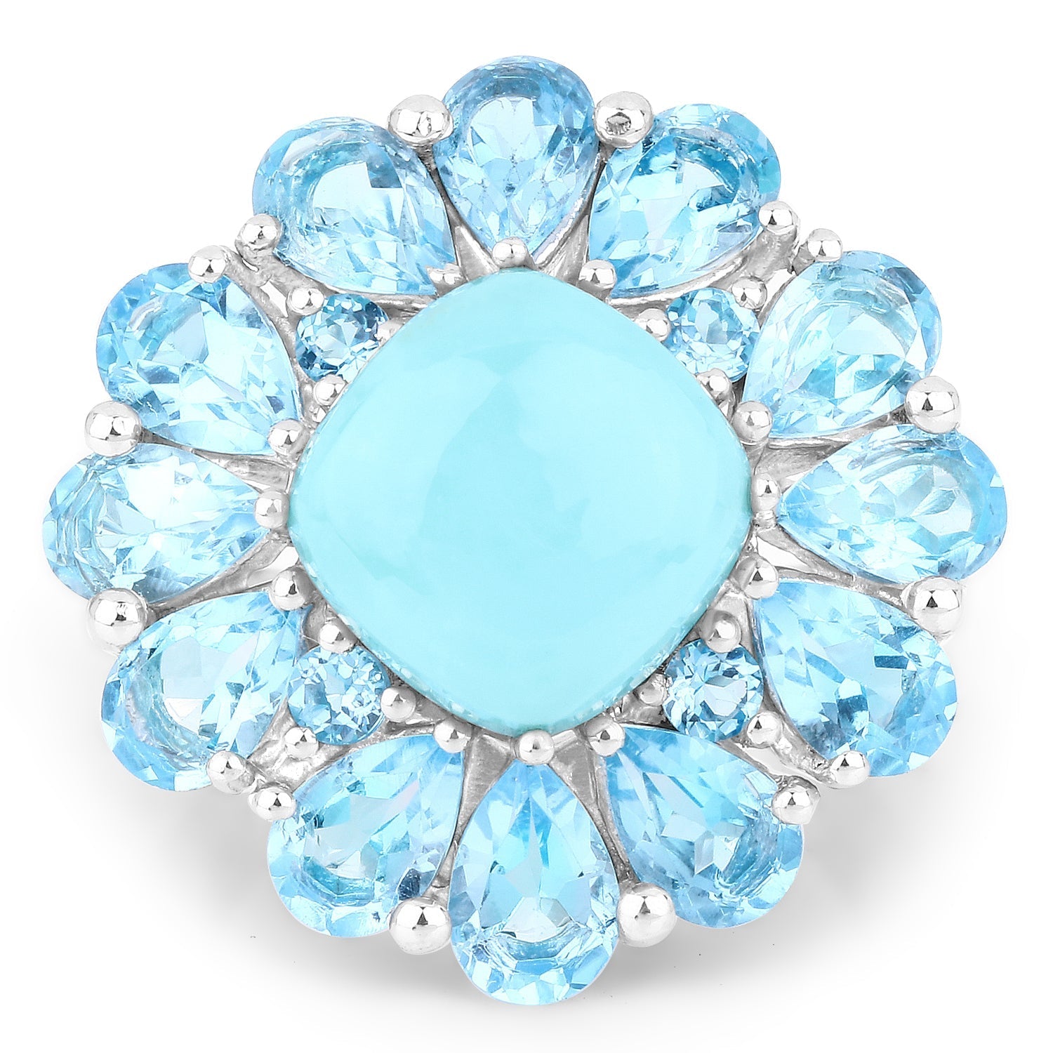 9.50 Carat Genuine Turquoise and Swiss Blue Topaz .925 Sterling Silver Ring Bids.com
