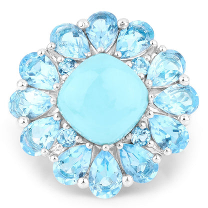 9.50 Carat Genuine Turquoise and Swiss Blue Topaz .925 Sterling Silver Ring Bids.com