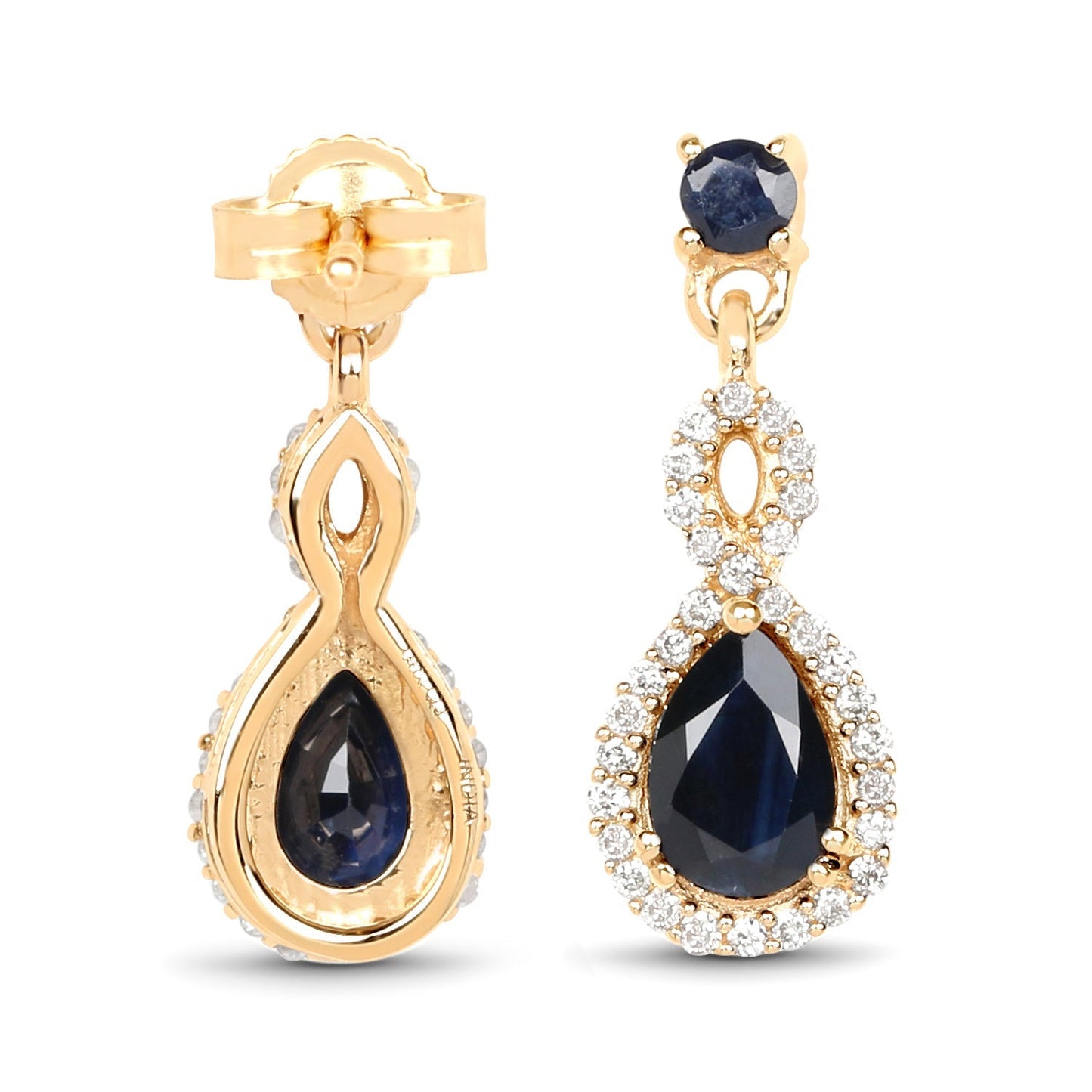 1.19 Carat Genuine Blue Sapphire and White Diamond 14K Yellow Gold Earrings Bids.com