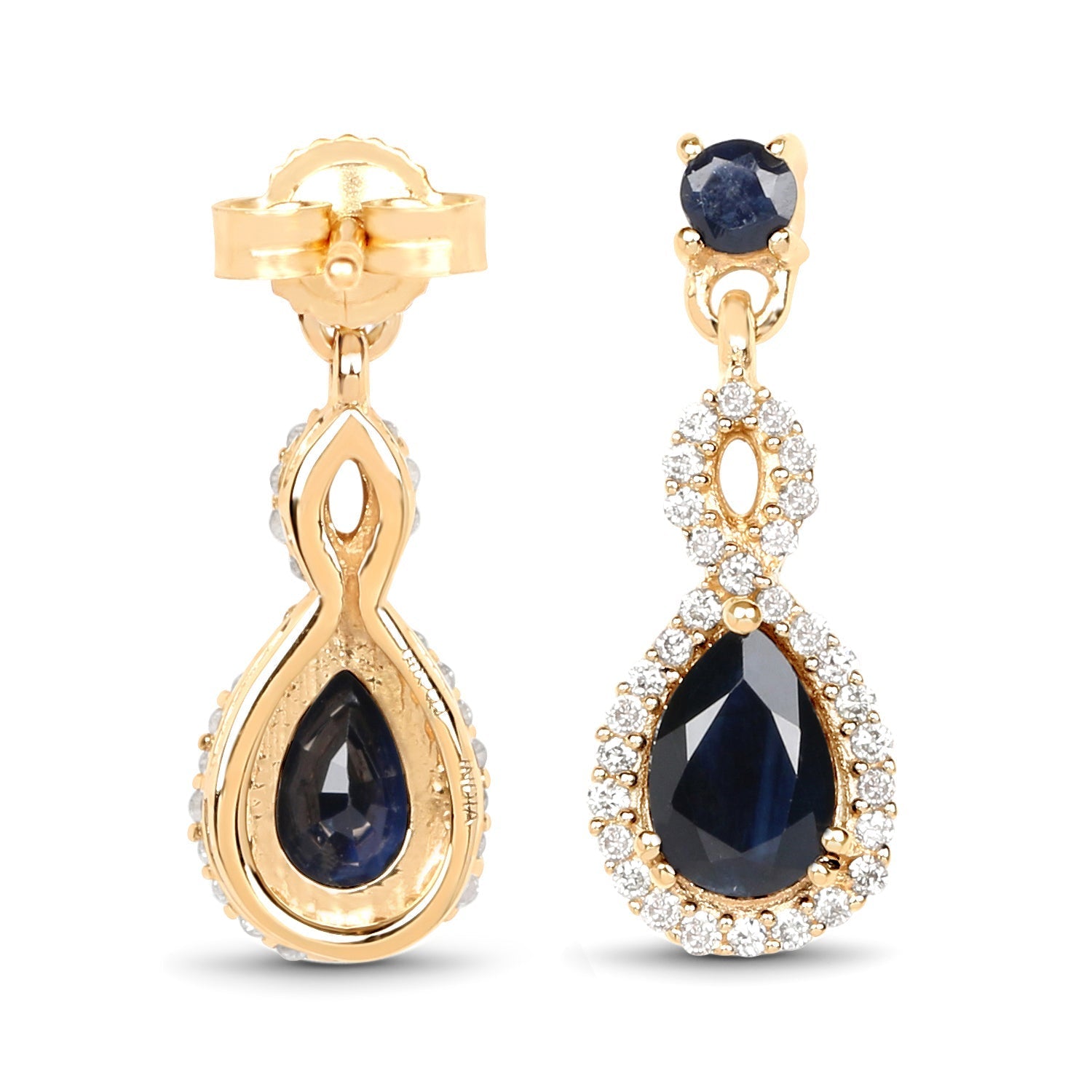 1.19 Carat Genuine Blue Sapphire and White Diamond 14K Yellow Gold Earrings Bids.com