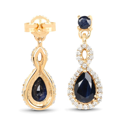 1.19 Carat Genuine Blue Sapphire and White Diamond 14K Yellow Gold Earrings Bids.com
