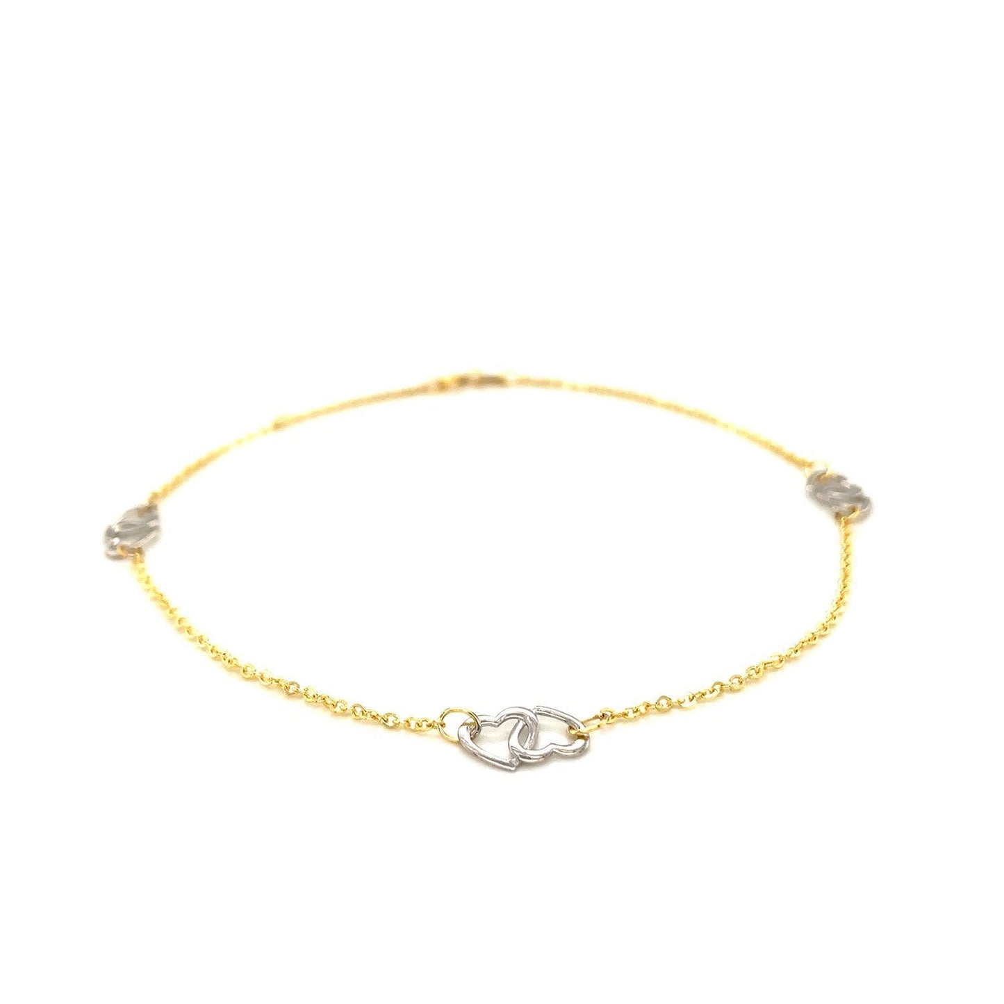 14k Two Tone Gold Entwined Heart Stationed Anklet Bids.com