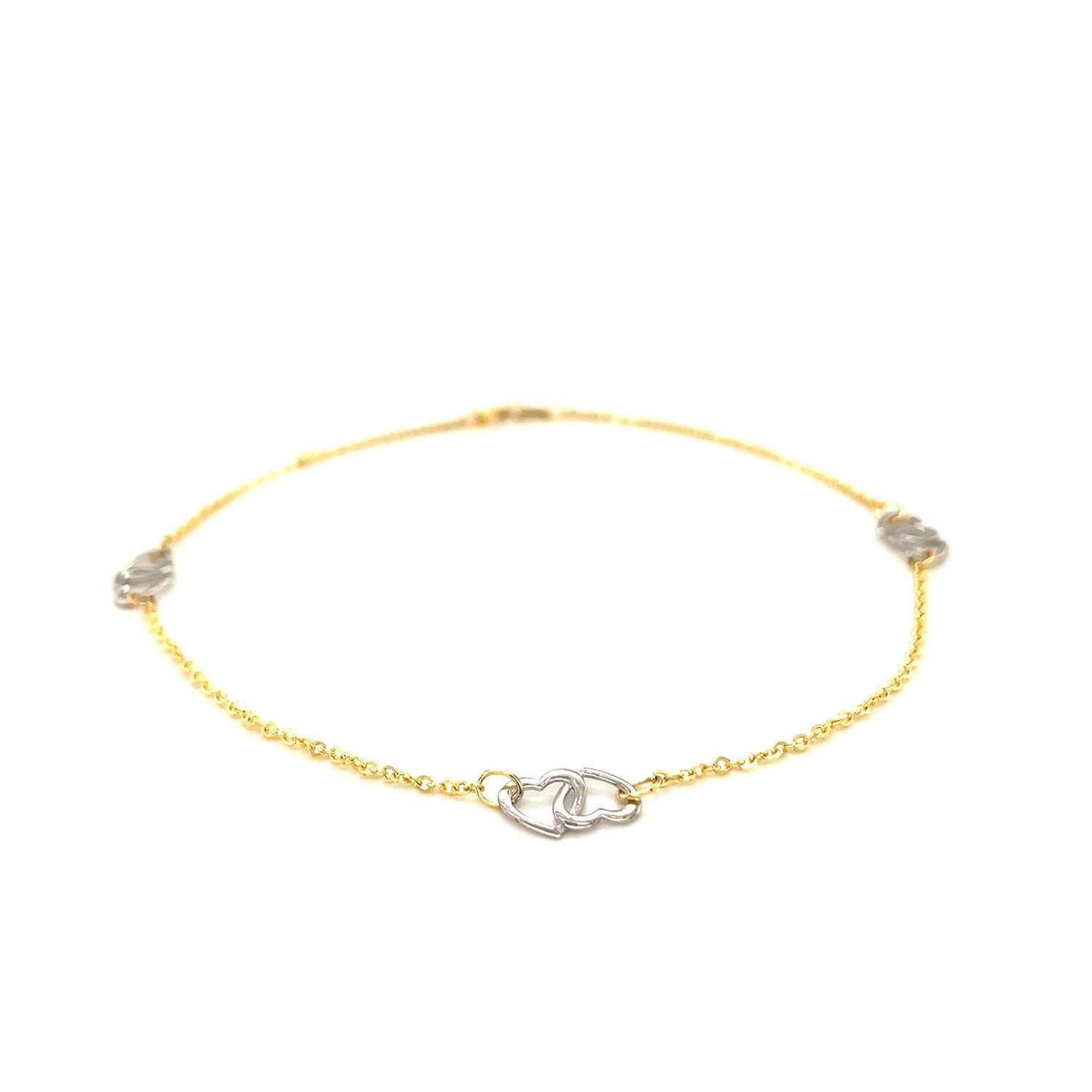 14k Two Tone Gold Entwined Heart Stationed Anklet Bids.com
