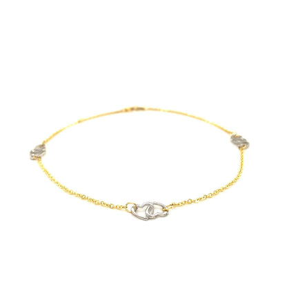 14k Two Tone Gold Entwined Heart Stationed Anklet Bids.com