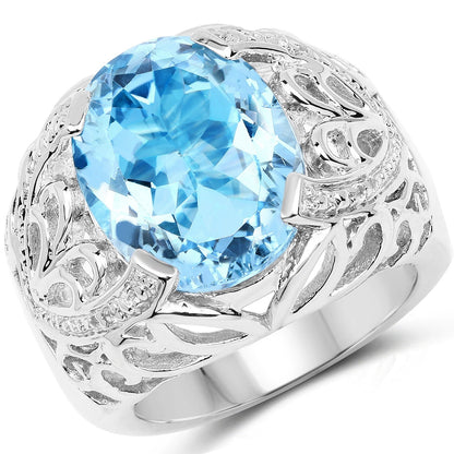 11.29 Carat Genuine Blue Topaz and White Topaz .925 Sterling Silver Ring Bids.com